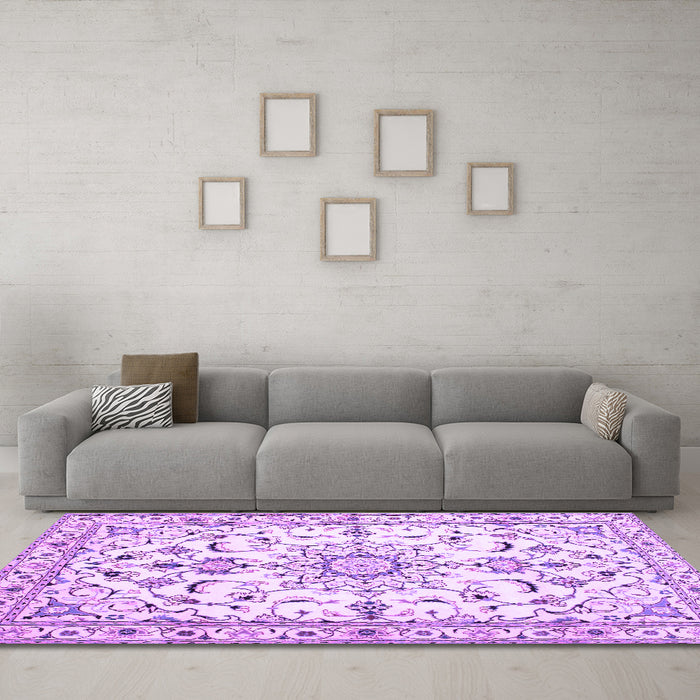 Machine Washable Persian Purple Traditional Area Rugs in a Living Room, wshtr1180pur