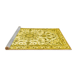 Sideview of Machine Washable Persian Yellow Traditional Rug, wshtr1180yw