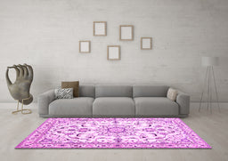 Machine Washable Persian Pink Traditional Rug in a Living Room, wshtr1180pnk