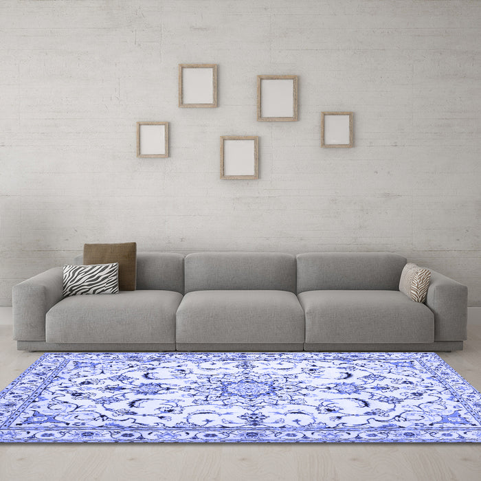 Machine Washable Persian Blue Traditional Rug in a Living Room, wshtr1180blu