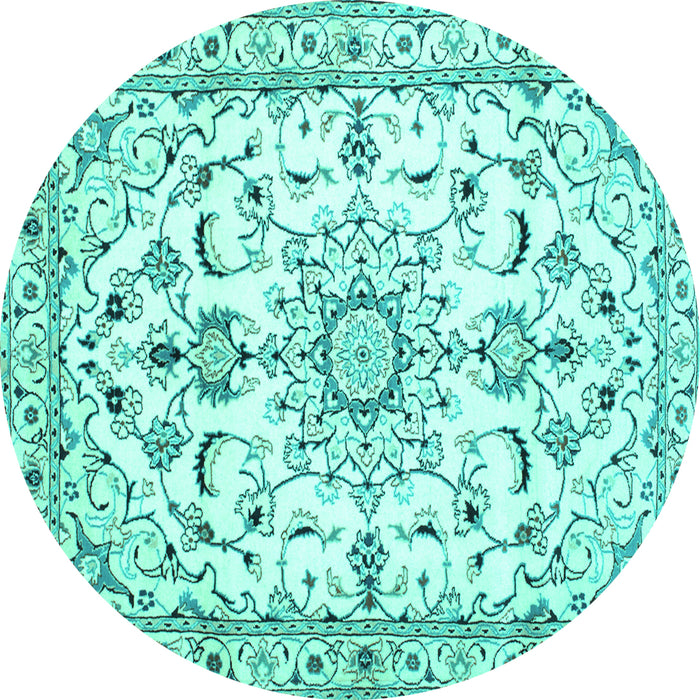Round Machine Washable Persian Turquoise Traditional Area Rugs, wshtr1180turq