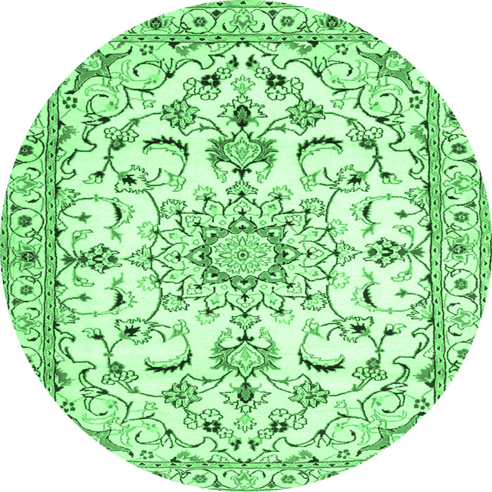 Round Machine Washable Persian Emerald Green Traditional Area Rugs, wshtr1180emgrn