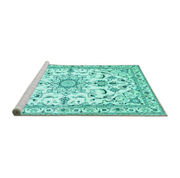 Sideview of Machine Washable Persian Turquoise Traditional Area Rugs, wshtr1180turq