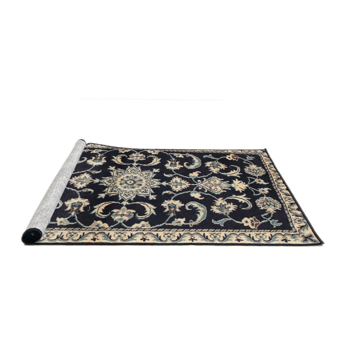 Sideview of Machine Washable Traditional Gunmetal Green Rug, wshtr1181