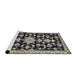 Sideview of Machine Washable Traditional Gunmetal Green Rug, wshtr1181