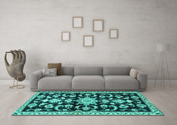 Machine Washable Persian Turquoise Traditional Area Rugs in a Living Room,, wshtr1181turq