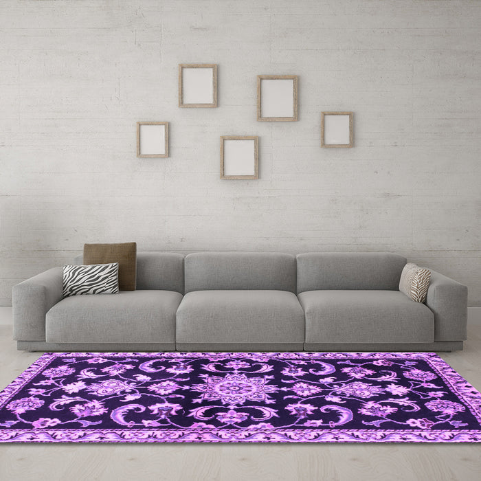 Machine Washable Persian Purple Traditional Area Rugs in a Living Room, wshtr1181pur