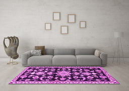 Machine Washable Persian Pink Traditional Rug in a Living Room, wshtr1181pnk