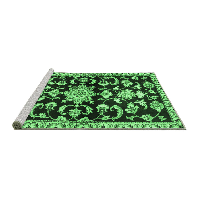 Sideview of Machine Washable Persian Emerald Green Traditional Area Rugs, wshtr1181emgrn