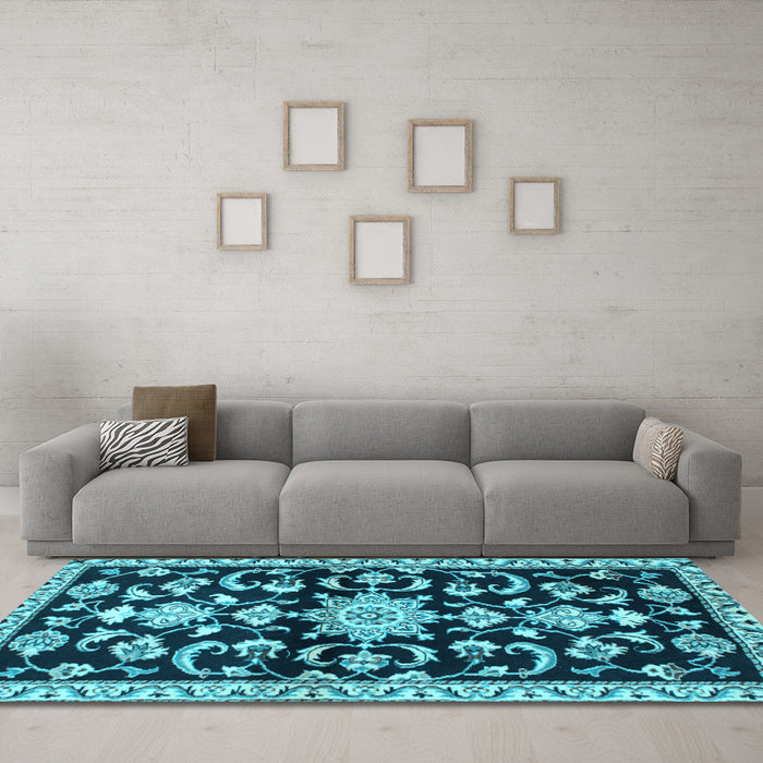 Machine Washable Persian Light Blue Traditional Rug in a Living Room, wshtr1181lblu