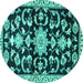 Round Machine Washable Persian Turquoise Traditional Area Rugs, wshtr1181turq