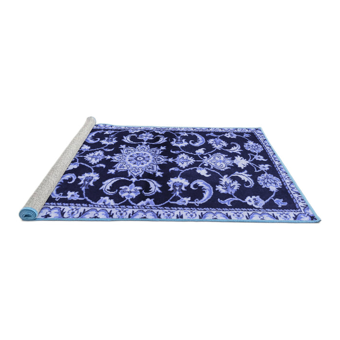 Sideview of Machine Washable Persian Blue Traditional Rug, wshtr1181blu