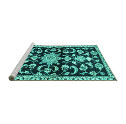 Sideview of Machine Washable Persian Turquoise Traditional Area Rugs, wshtr1181turq