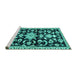 Sideview of Machine Washable Persian Turquoise Traditional Area Rugs, wshtr1181turq