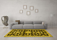 Machine Washable Persian Yellow Traditional Rug, wshtr1181yw