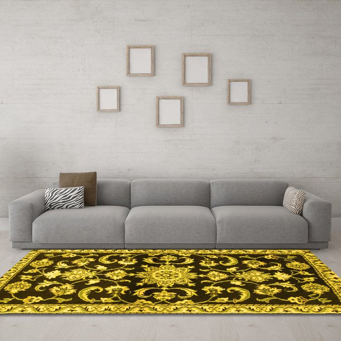 Machine Washable Persian Yellow Traditional Rug in a Living Room, wshtr1181yw