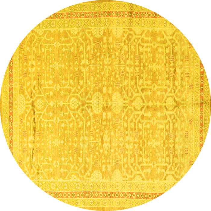 Round Machine Washable Persian Yellow Traditional Rug, wshtr1182yw