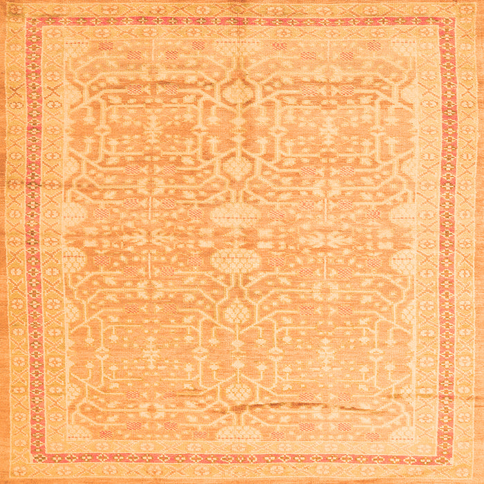 Round Machine Washable Persian Orange Traditional Area Rugs, wshtr1182org