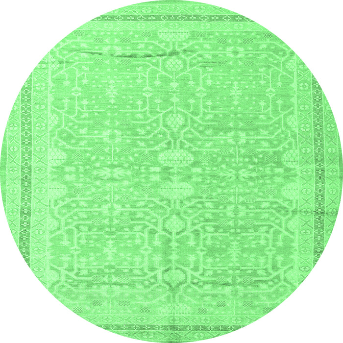 Round Persian Emerald Green Traditional Rug, tr1182emgrn