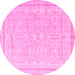Round Machine Washable Persian Pink Traditional Rug, wshtr1182pnk