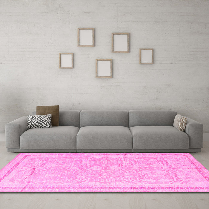 Machine Washable Persian Pink Traditional Rug in a Living Room, wshtr1182pnk