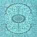 Square Machine Washable Medallion Light Blue Traditional Rug, wshtr1183lblu