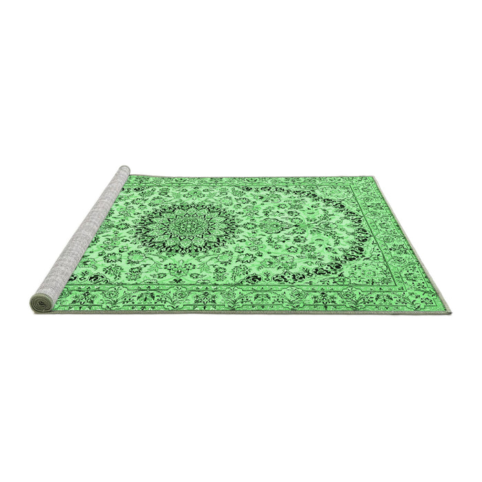 Sideview of Machine Washable Medallion Emerald Green Traditional Area Rugs, wshtr1183emgrn