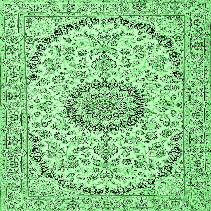 Square Medallion Emerald Green Traditional Rug, tr1183emgrn