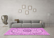 Machine Washable Medallion Pink Traditional Rug in a Living Room, wshtr1183pnk