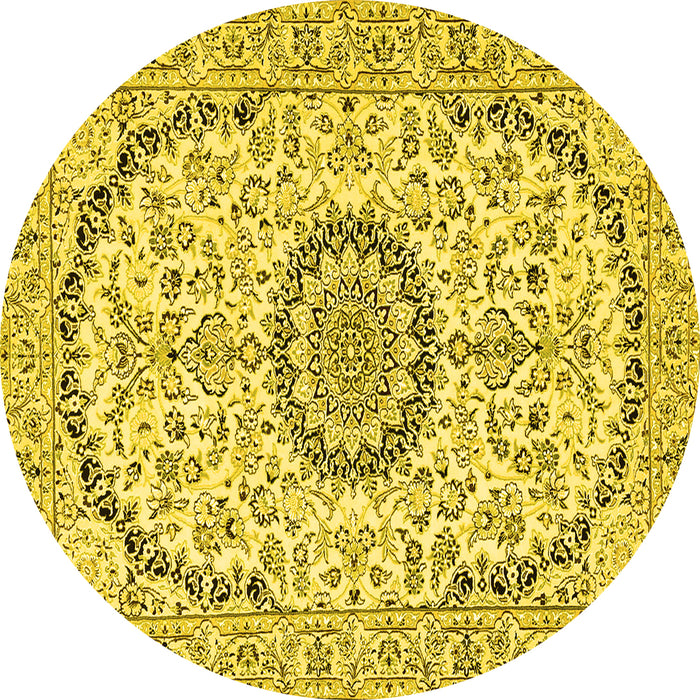 Round Medallion Yellow Traditional Rug, tr1183yw