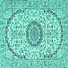 Square Machine Washable Medallion Turquoise Traditional Area Rugs, wshtr1183turq