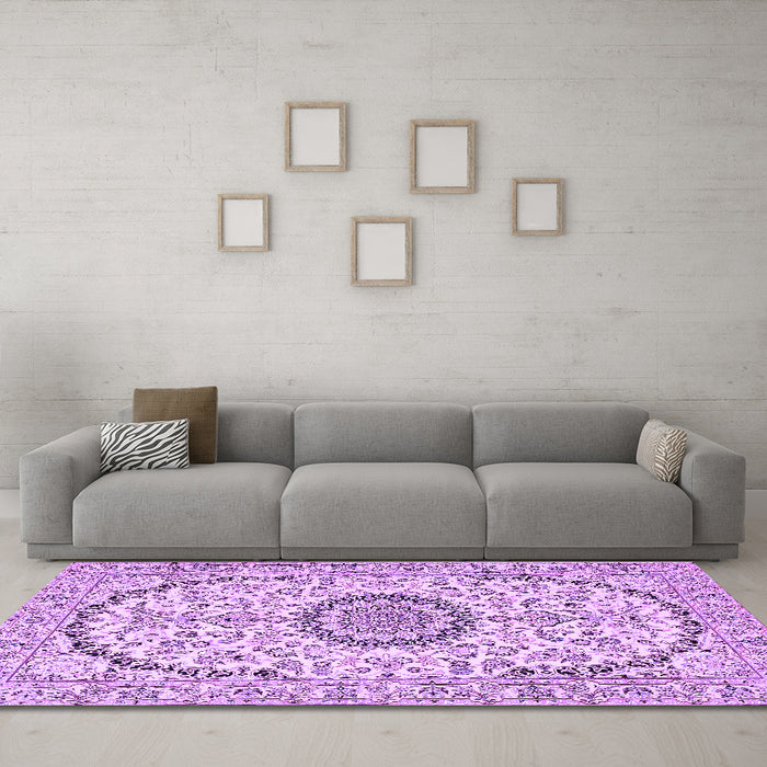 Machine Washable Medallion Purple Traditional Area Rugs in a Living Room, wshtr1183pur