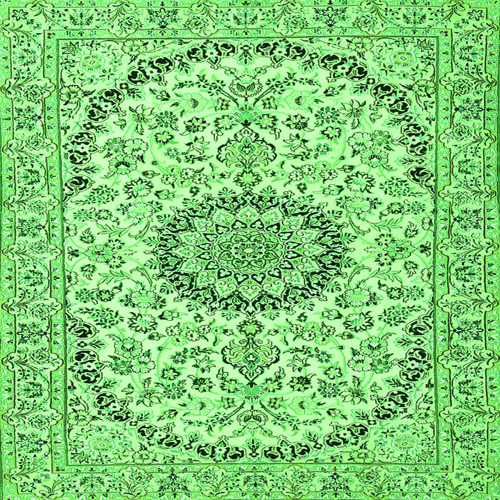 Round Machine Washable Medallion Green Traditional Area Rugs, wshtr1183grn
