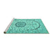 Sideview of Machine Washable Medallion Turquoise Traditional Area Rugs, wshtr1183turq