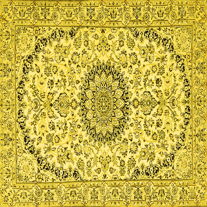 Square Machine Washable Medallion Yellow Traditional Rug, wshtr1183yw