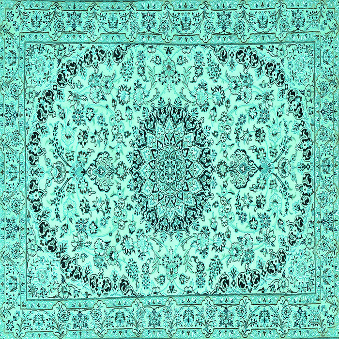 Square Medallion Turquoise Traditional Rug, tr1183turq