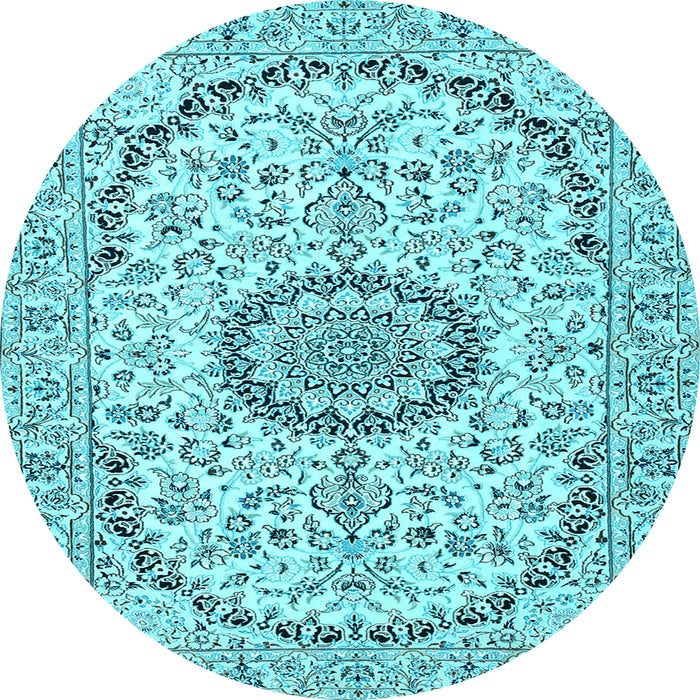 Round Medallion Light Blue Traditional Rug, tr1183lblu