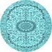 Round Medallion Light Blue Traditional Rug, tr1183lblu