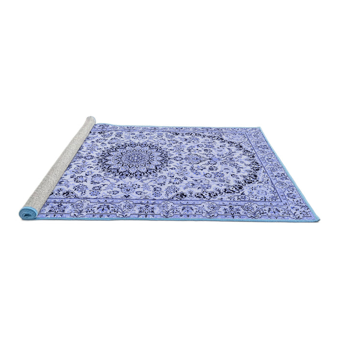 Sideview of Machine Washable Medallion Blue Traditional Rug, wshtr1183blu