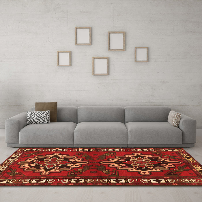 Machine Washable Persian Orange Traditional Area Rugs in a Living Room, wshtr1184org