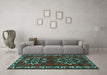 Machine Washable Persian Turquoise Traditional Area Rugs in a Living Room,, wshtr1184turq