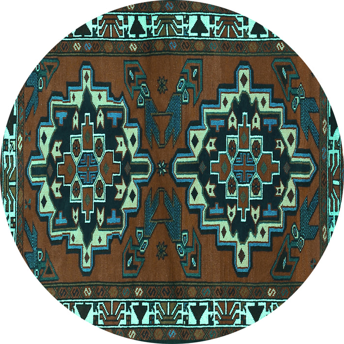 Round Persian Turquoise Traditional Rug, tr1184turq