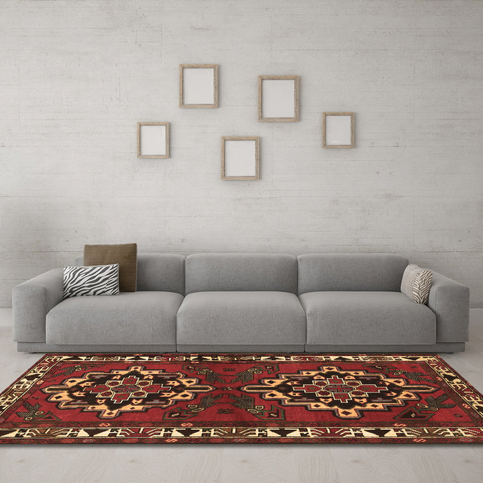 Machine Washable Persian Brown Traditional Rug in a Living Room,, wshtr1184brn
