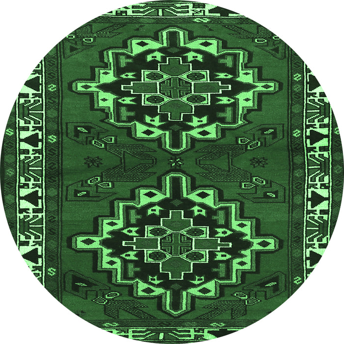 Round Persian Emerald Green Traditional Rug, tr1184emgrn