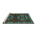 Sideview of Machine Washable Persian Turquoise Traditional Area Rugs, wshtr1184turq