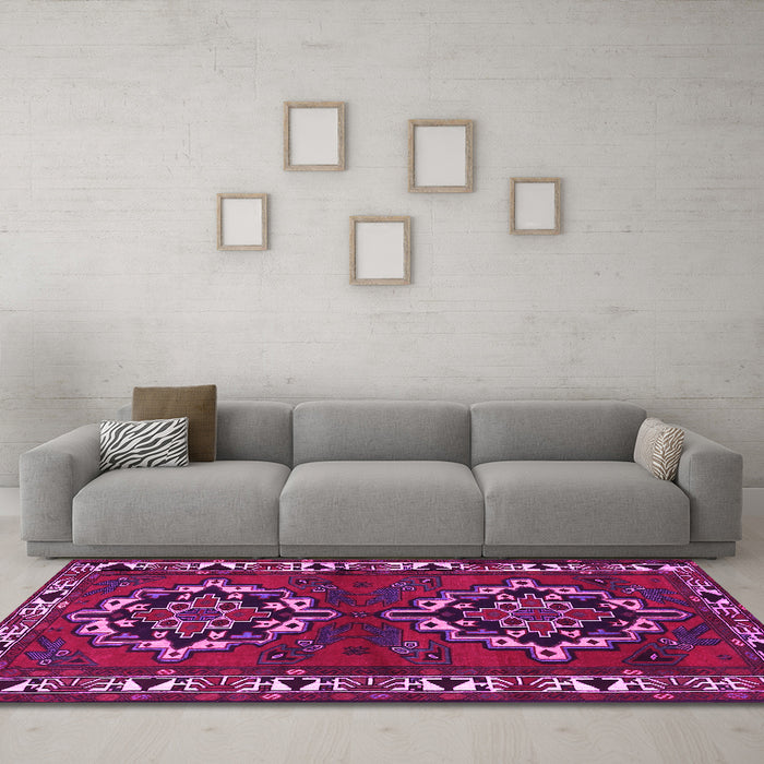 Machine Washable Persian Pink Traditional Rug in a Living Room, wshtr1184pnk