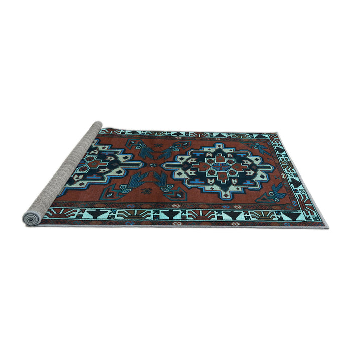 Sideview of Machine Washable Persian Light Blue Traditional Rug, wshtr1184lblu
