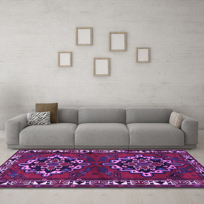 Machine Washable Persian Purple Traditional Area Rugs in a Living Room, wshtr1184pur