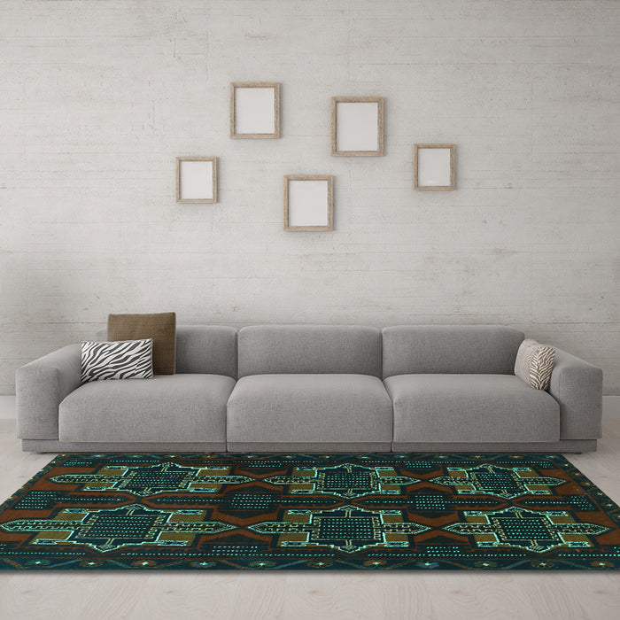 Machine Washable Persian Turquoise Traditional Area Rugs in a Living Room,, wshtr1185turq
