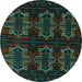 Round Persian Turquoise Traditional Rug, tr1185turq